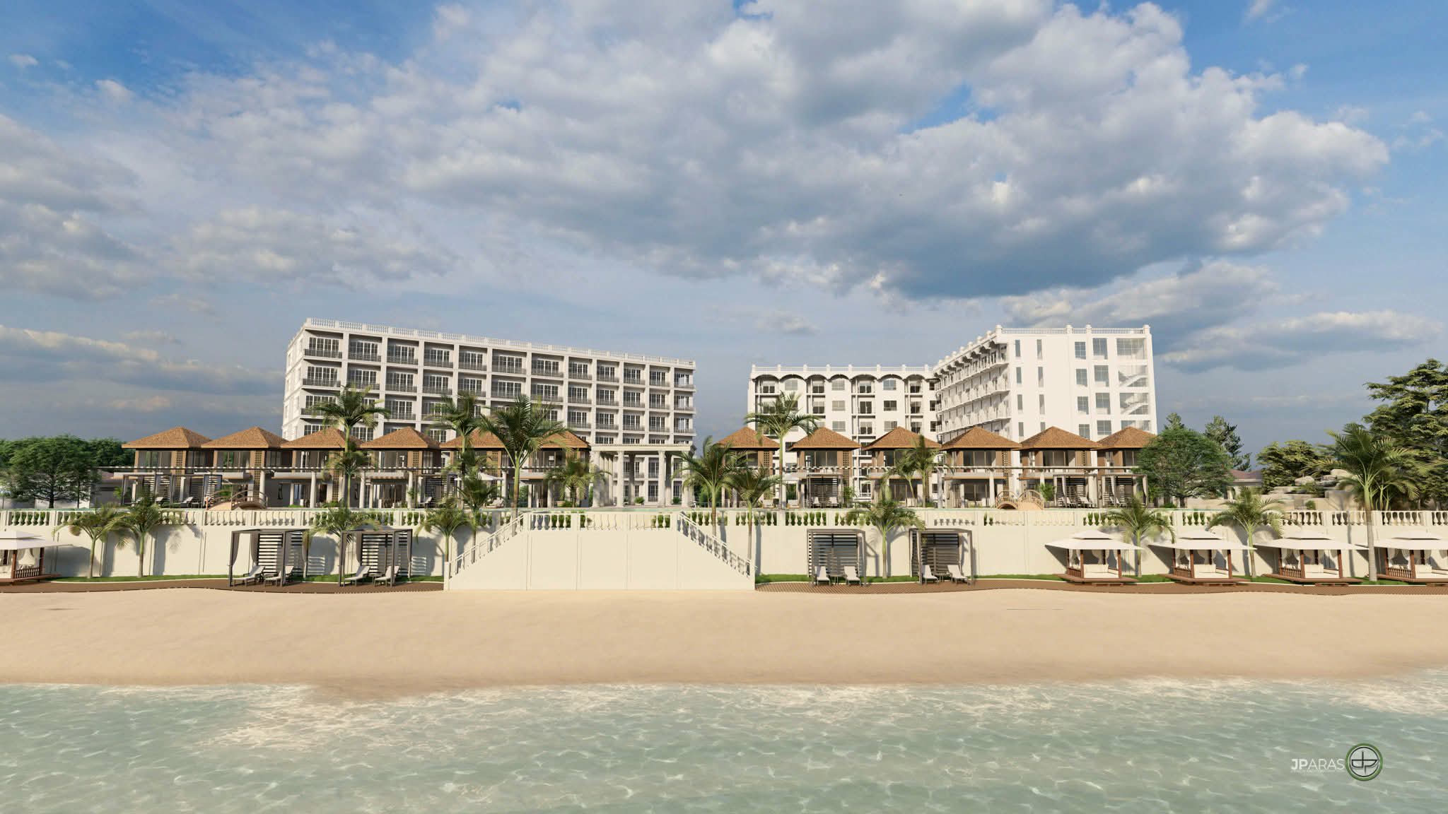 Beachfront view with central staircase